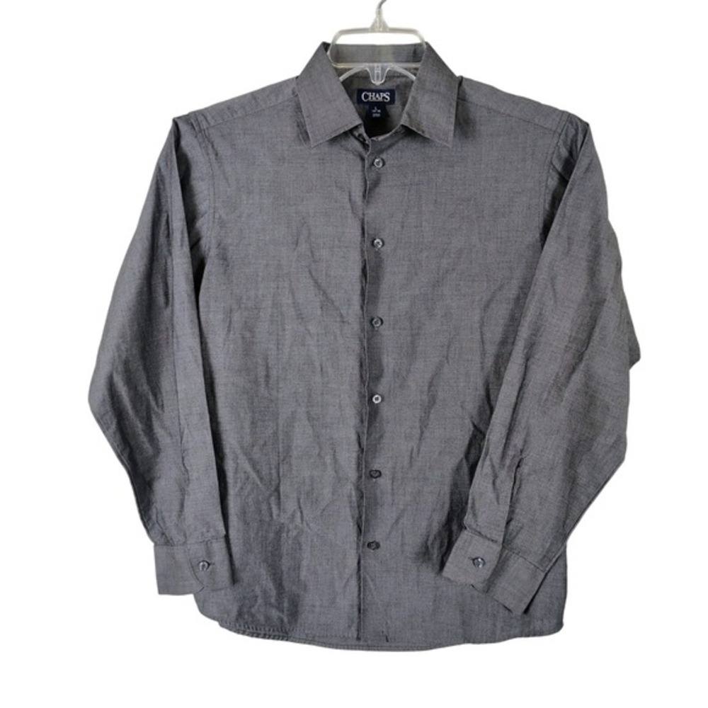 Chaps Kids Boys Dark Gray Long Sleeve Button‎ Down Dress Shirt Size L 14-16